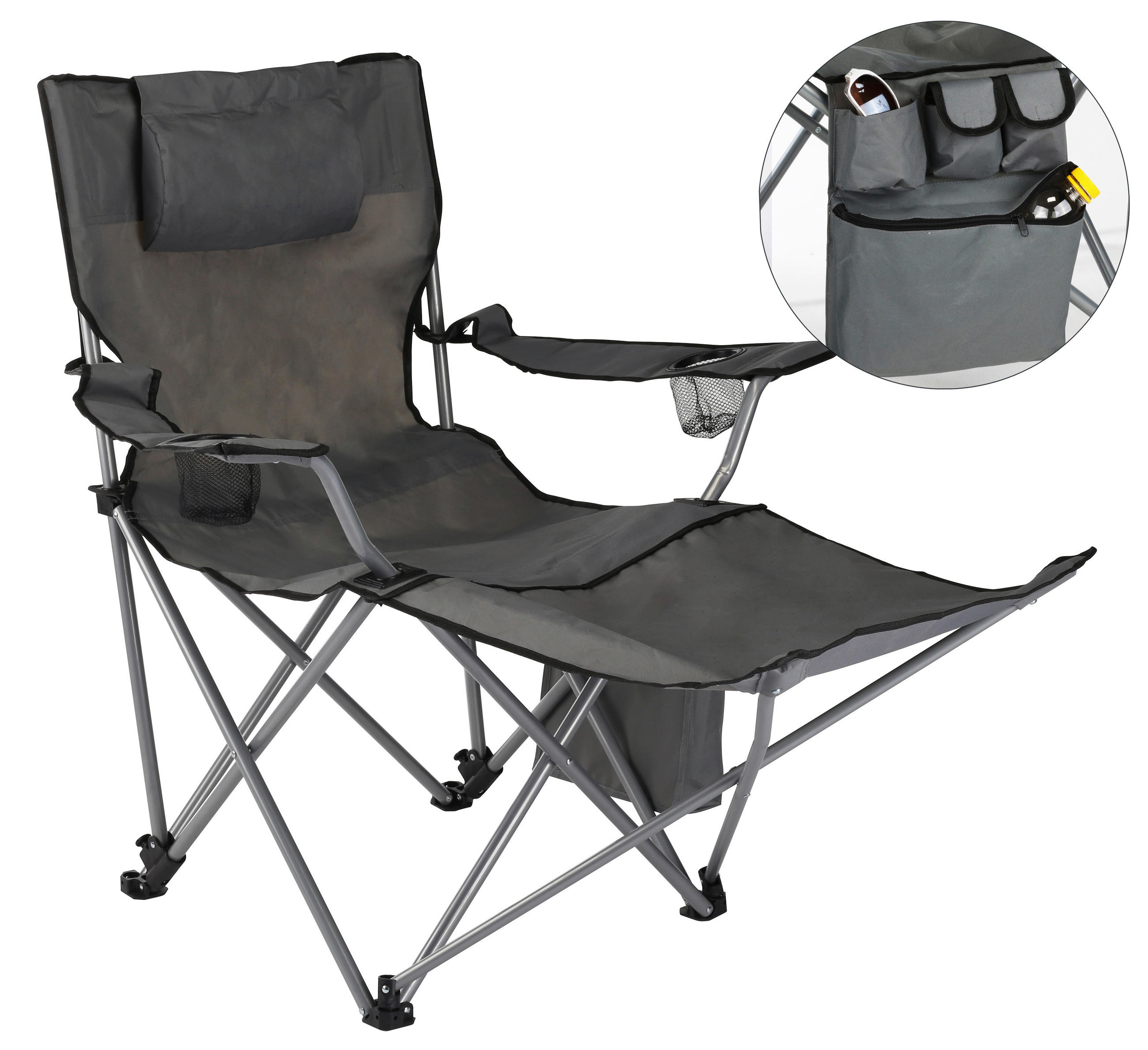 Campingstuhl Klappbar Mit Getränkehalter und Staufächern