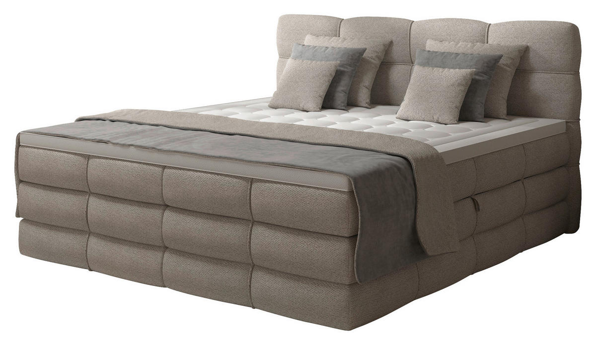 BOXSPRINGBETT 160/200 cm,  in Elfenbein, gepolstertes Kopfteil, Bettkasten, Topper, Matratzen, H3 + H3 = fest  - Elfenbein/Schwarz, Design, Kunststoff/Textil (160/200cm) - Chameo