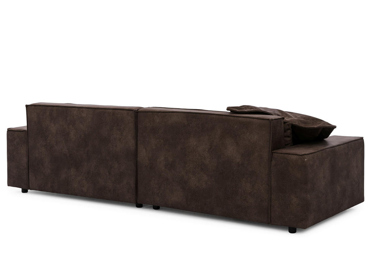 ECKSOFA Curduroy in Lederlook Dunkelbraun Rückenkissen  251/142 cm  - Dunkelbraun/Schwarz, Design, Kunststoff/Textil (251/142cm) - P & B