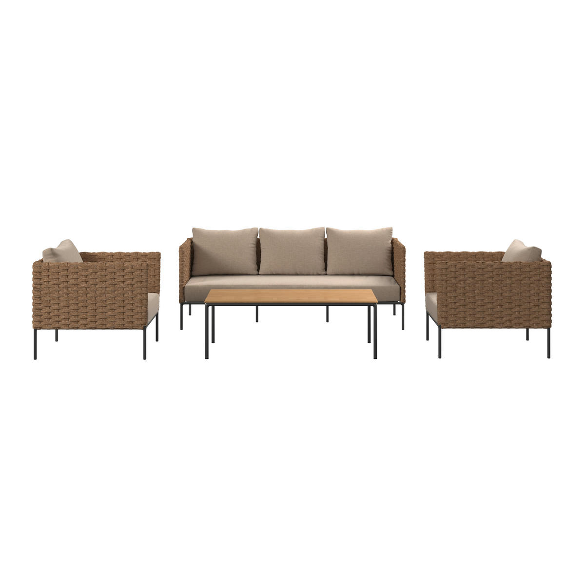 LOUNGEGARNITUR   Akazie vollmassiv Stahl  - Beige/Gelb, MODERN, Holz/Kunststoff - Beldano