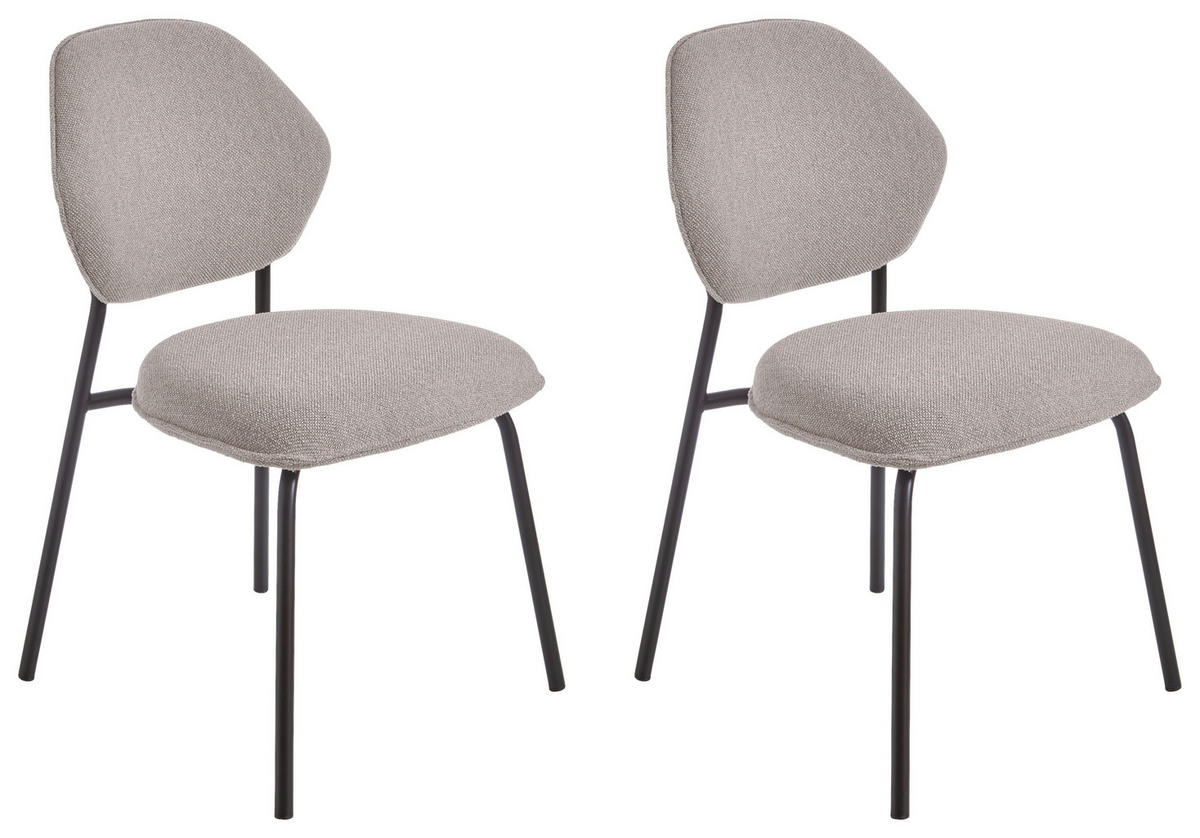 STUHL-SET 2 Stück  in Edelstahl Bouclé  - Kaschmir/Schwarz, Basics, Textil/Metall (51/85/63cm) - Celina Home