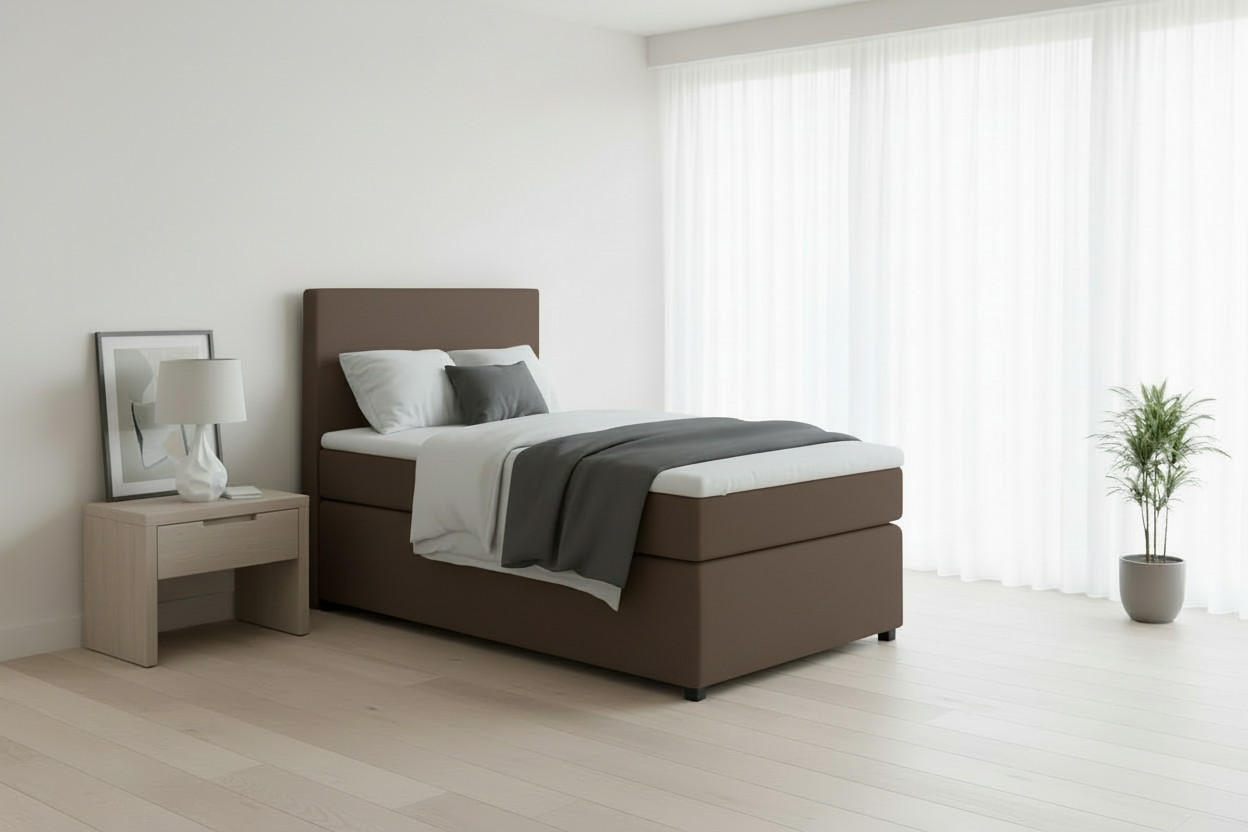 BOXSPRINGBETT 90/200 cm,  in Braun, Matratze, Topper, H3 = fest  - Schwarz/Braun, MODERN, Kunststoff/Textil (90/200cm) - MID.YOU