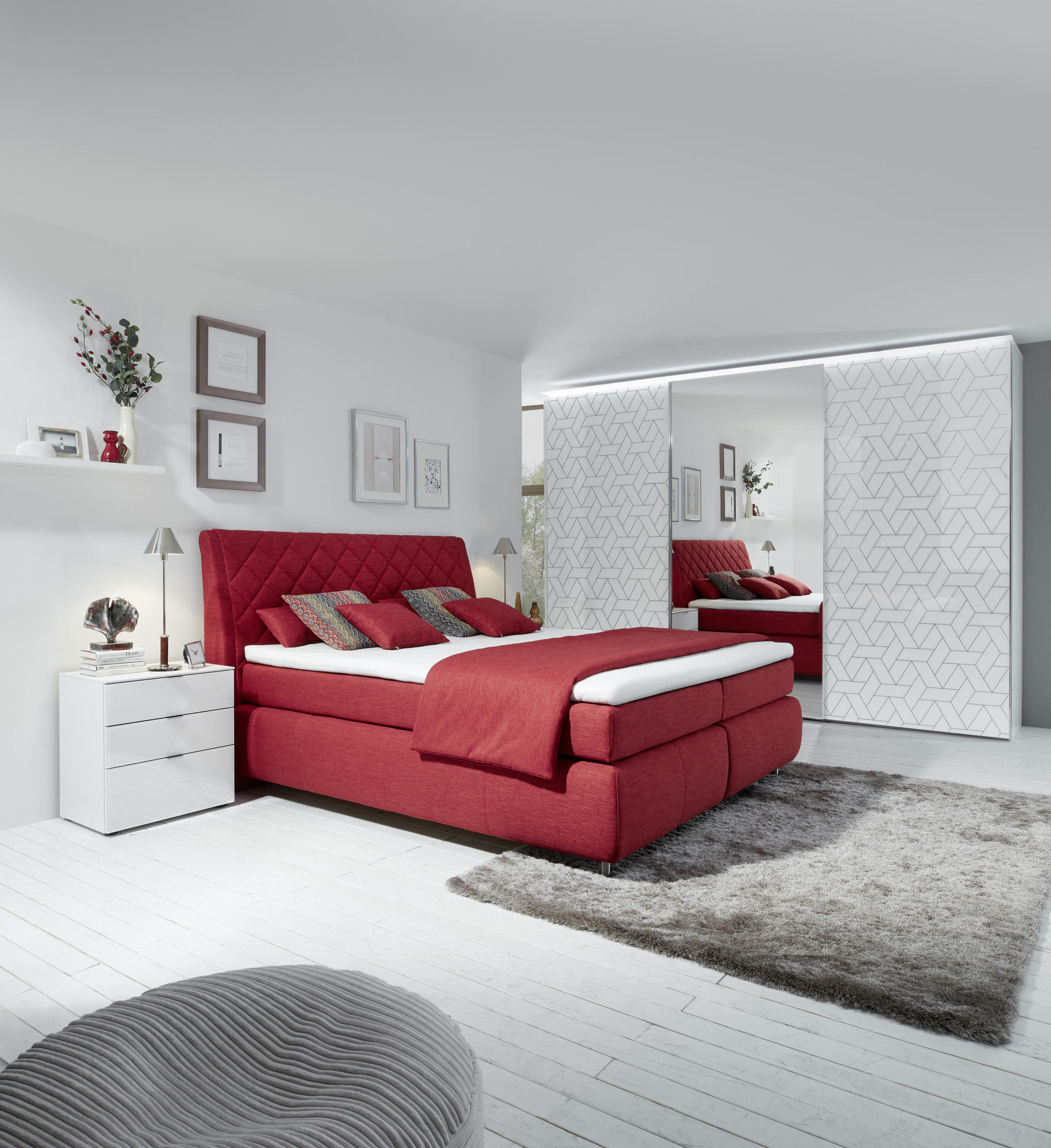 BOXSPRINGBETT 160/200 cm  in Rot  - Rot/Alufarben, Konventionell, Textil/Metall (160/200cm) - Dieter Knoll