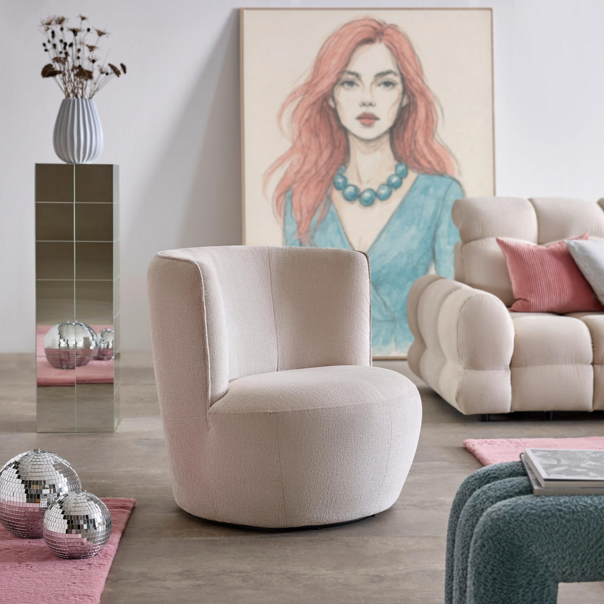 FÅTÖLJ i textil beige  - beige/svart, Modern, metall/textil (77/81/85cm) - MID.YOU