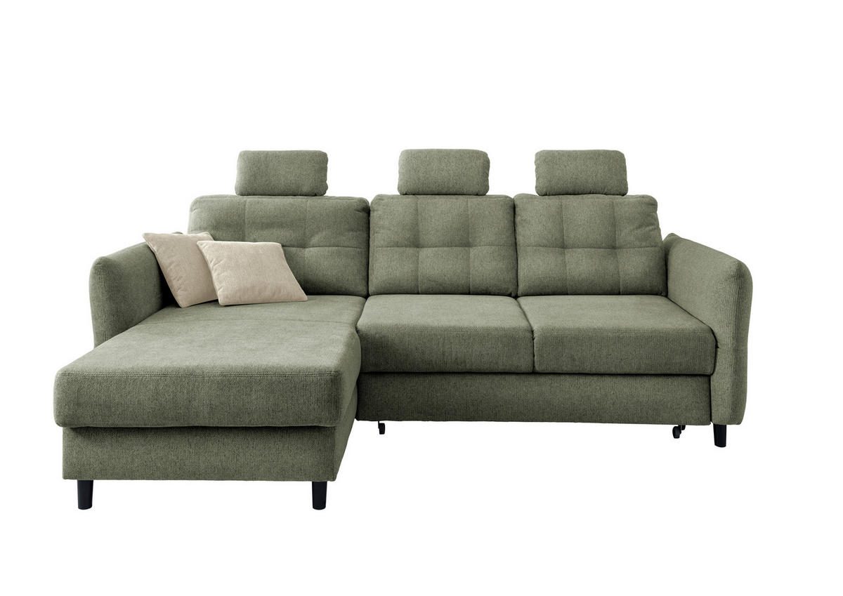 ECKSOFA in Chenille Dunkelgrün  - Dunkelgrün/Beige, Modern, Holz/Textil (176/250-280cm) - Livetastic