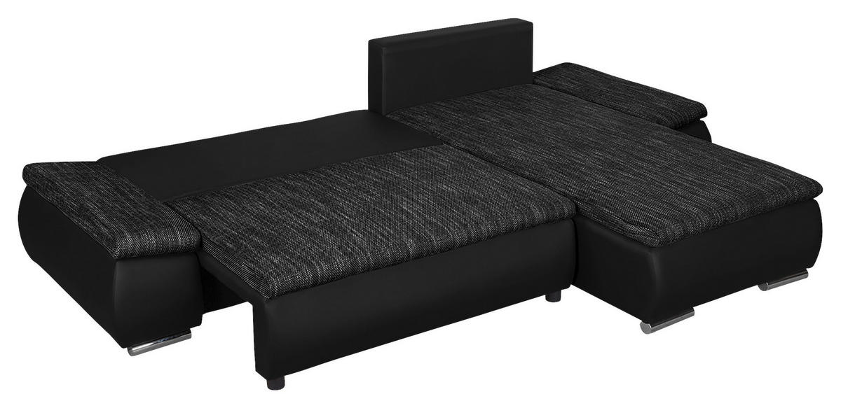 ECKSOFA Schwarz Textilgeflecht  - Chromfarben/Schwarz, Design, Textil (266/175cm) - Livetastic