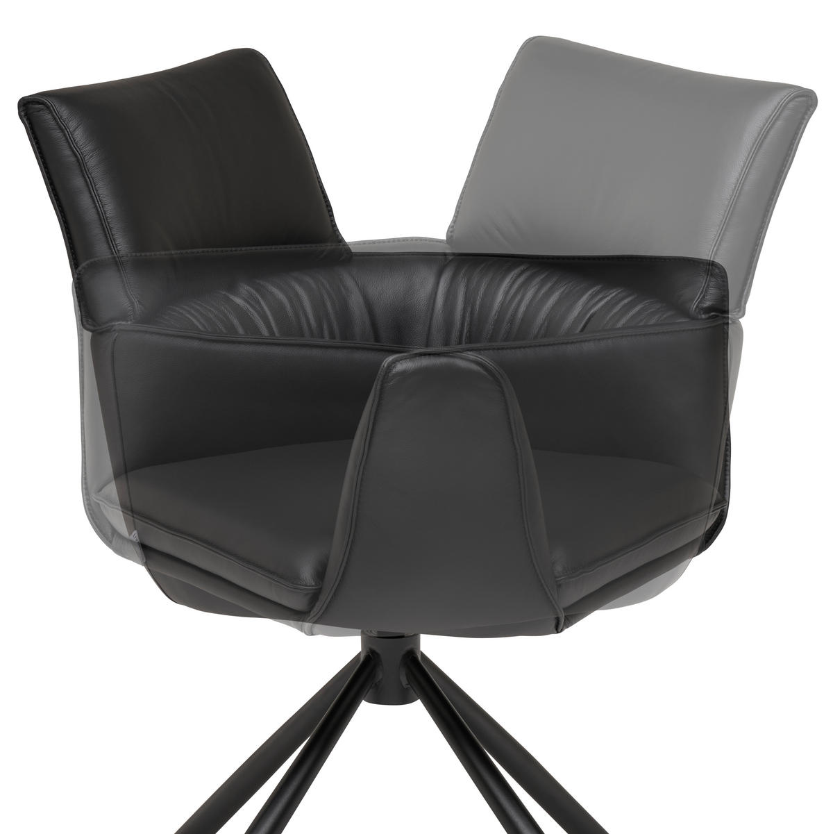 Armlehnstuhl Leder Schwarz  Sitzfläche 360° drehbar, automatische Rückholfunktion  Echtleder  Schwarz  - Schwarz, MODERN, Leder/Metall (64/90,5/64,5cm) - Livetastic