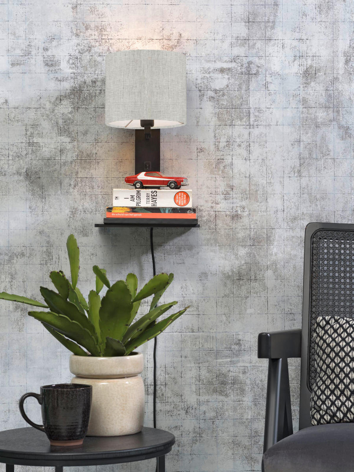 WANDLEUCHTE 19/24/36 cm  - Schwarz, Trend, Holz/Textil (19/24/36cm) - Good & Mojo