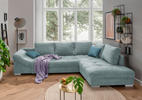 ECKSOFA Hellblau Cord  - Silberfarben/Petrol, Design, Holz/Textil (298/202cm) - MID.YOU