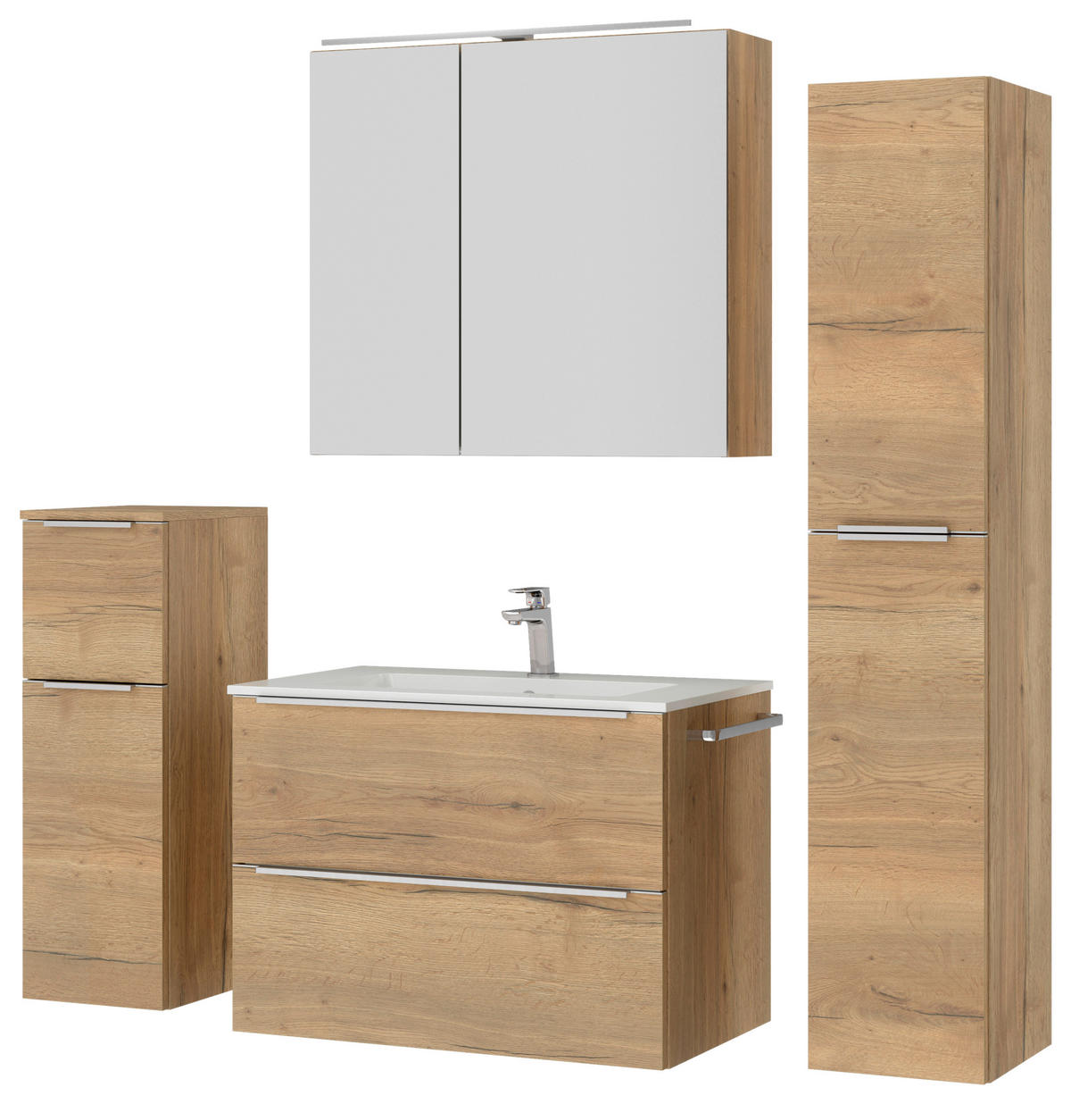 BADEZIMMER 5-teilig  in 141 cm  - Edelstahlfarben/Eichefarben, MODERN, Holzwerkstoff/Stein (141cm) - Nobilia
