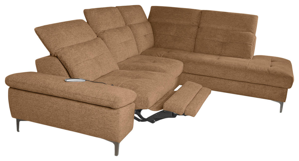ECKSOFA Terracotta Webstoff  - Terracotta/Schwarz, KONVENTIONELL, Textil/Metall (288/225cm) - Carryhome
