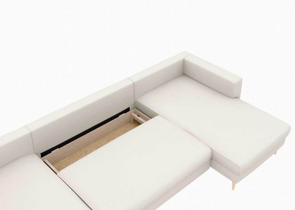 WOHNLANDSCHAFT Sandfarben Struktur  - Sandfarben/Buchefarben, MODERN, Holz/Textil (161/306/161cm) - Trendmanufaktur