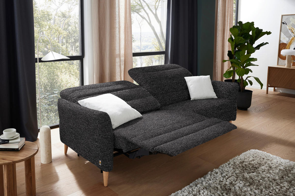 2-SITZER-SOFA  in Webstoff Dunkelgrau  - Eiche Bianco/Dunkelgrau, Design, Holz/Textil (234-262/85-106/98-112cm) - Dieter Knoll