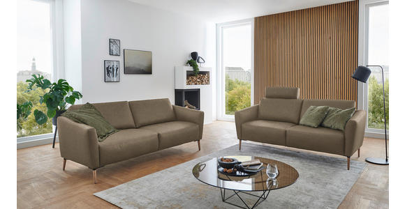 2-SITZER-SOFA  in Echtleder Hellbraun   - Hellbraun/Eichefarben, Natur, Leder/Holz (207/86/87cm) - Valnatura