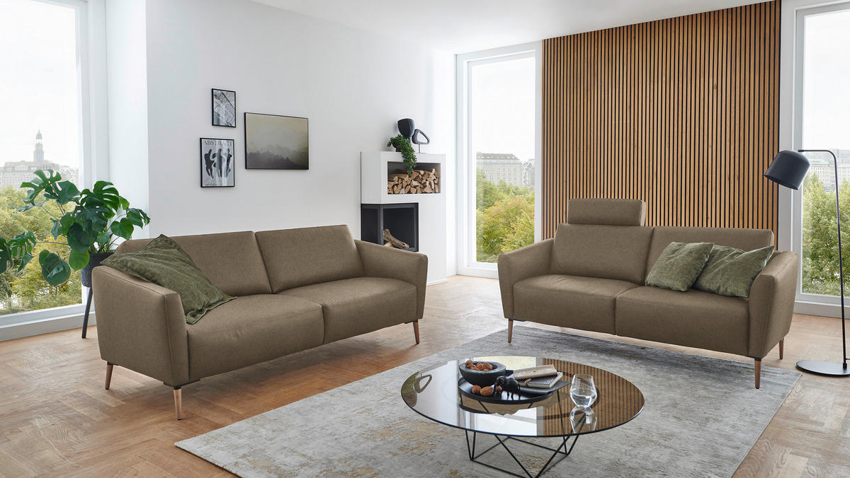 2-SITZER-SOFA  in Echtleder Hellbraun   - Hellbraun/Eichefarben, Natur, Leder/Holz (207/86/87cm) - Valnatura