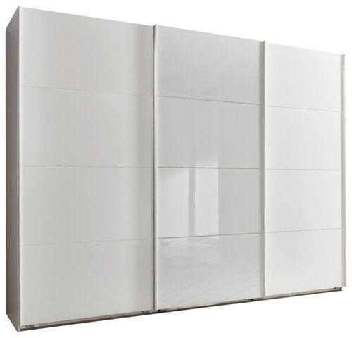 SCHWEBETÜRENSCHRANK 270/210/65 cm 3-türig Weiß, Weiß Hochglanz - Weiß Hochglanz/Weiß, Basics, Holzwerkstoff/Metall (270/210/65cm) - Livetastic