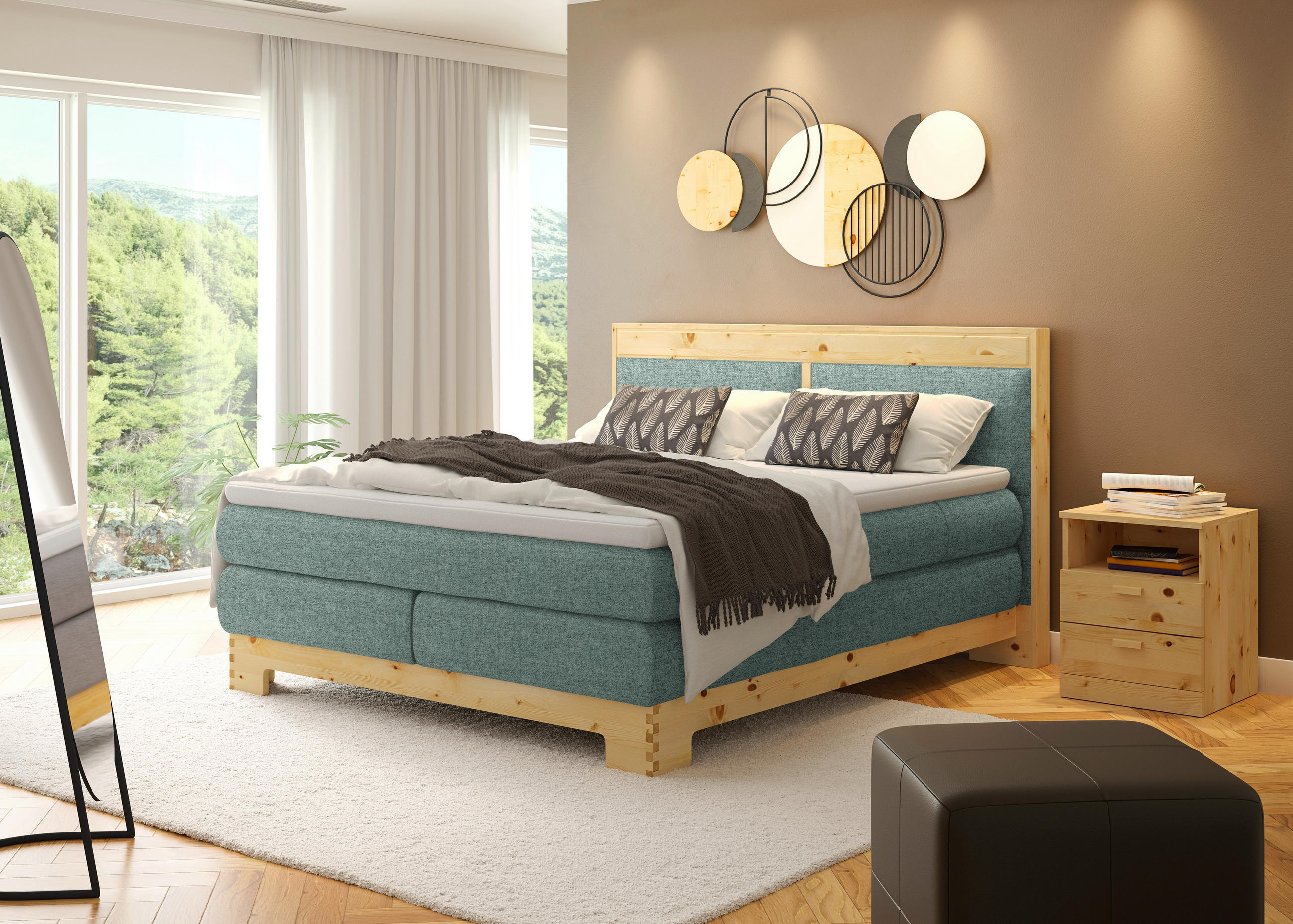 BOXSPRINGBETT 160/200 cm  in Mintgrün  - Mintgrün, Natur, Holz/Textil (160/200cm) - Linea Natura