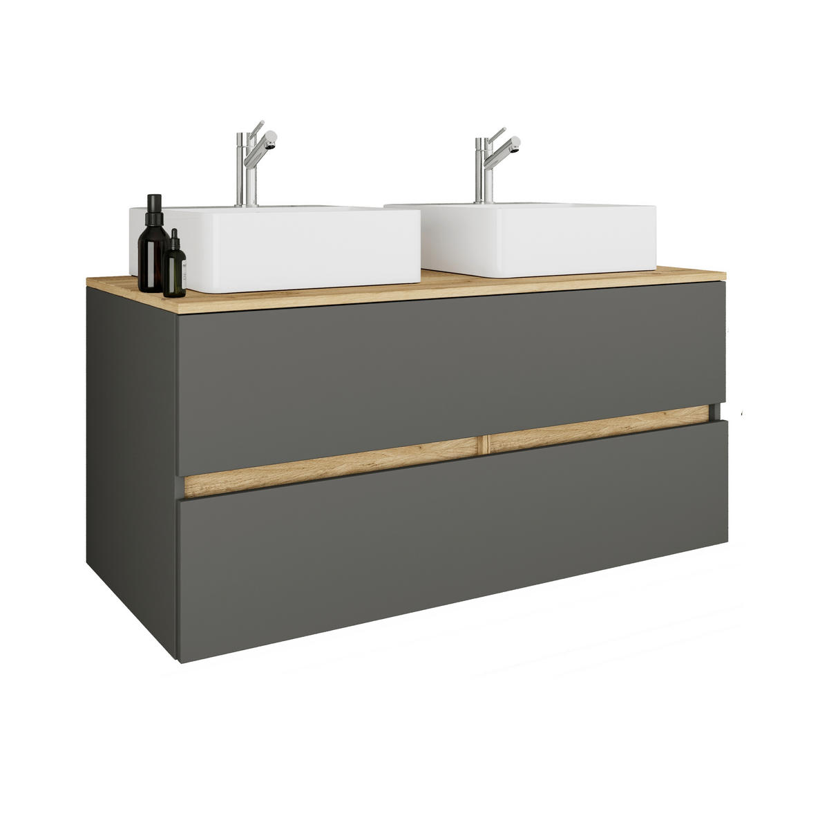 BADEZIMMER 3-teilig  in 111 cm  - Honigeiche/Anthrazit, Trend, Keramik/Holzwerkstoff (111cm) - MID.YOU