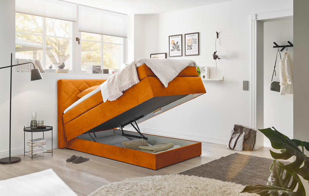 BOXSPRINGBETT 140/200 cm  in Cognac  - Cognac/Schwarz, Konventionell, Kunststoff/Textil (140/200cm) - Xora