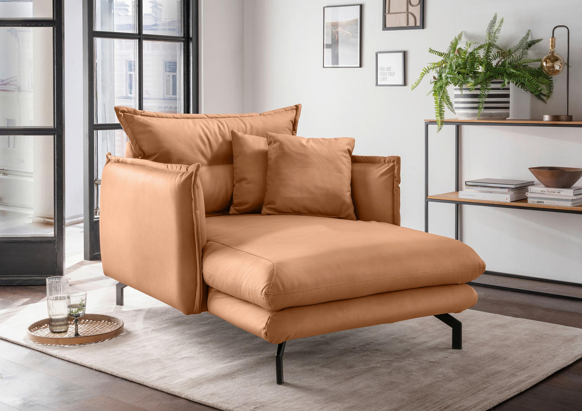 XXL-SESSEL in Lederlook Cognac  - Cognac/Schwarz, Modern, Textil/Metall (111/101/167cm) - Livetastic