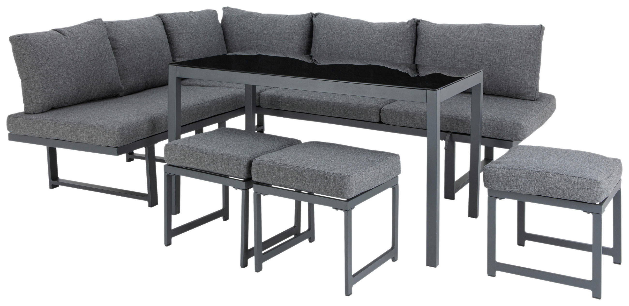 LOUNGE GARNITURA tkanina aluminij  - črna/siva, Moderno, kovina/steklo (179/212,5cm) - Ambia Garden