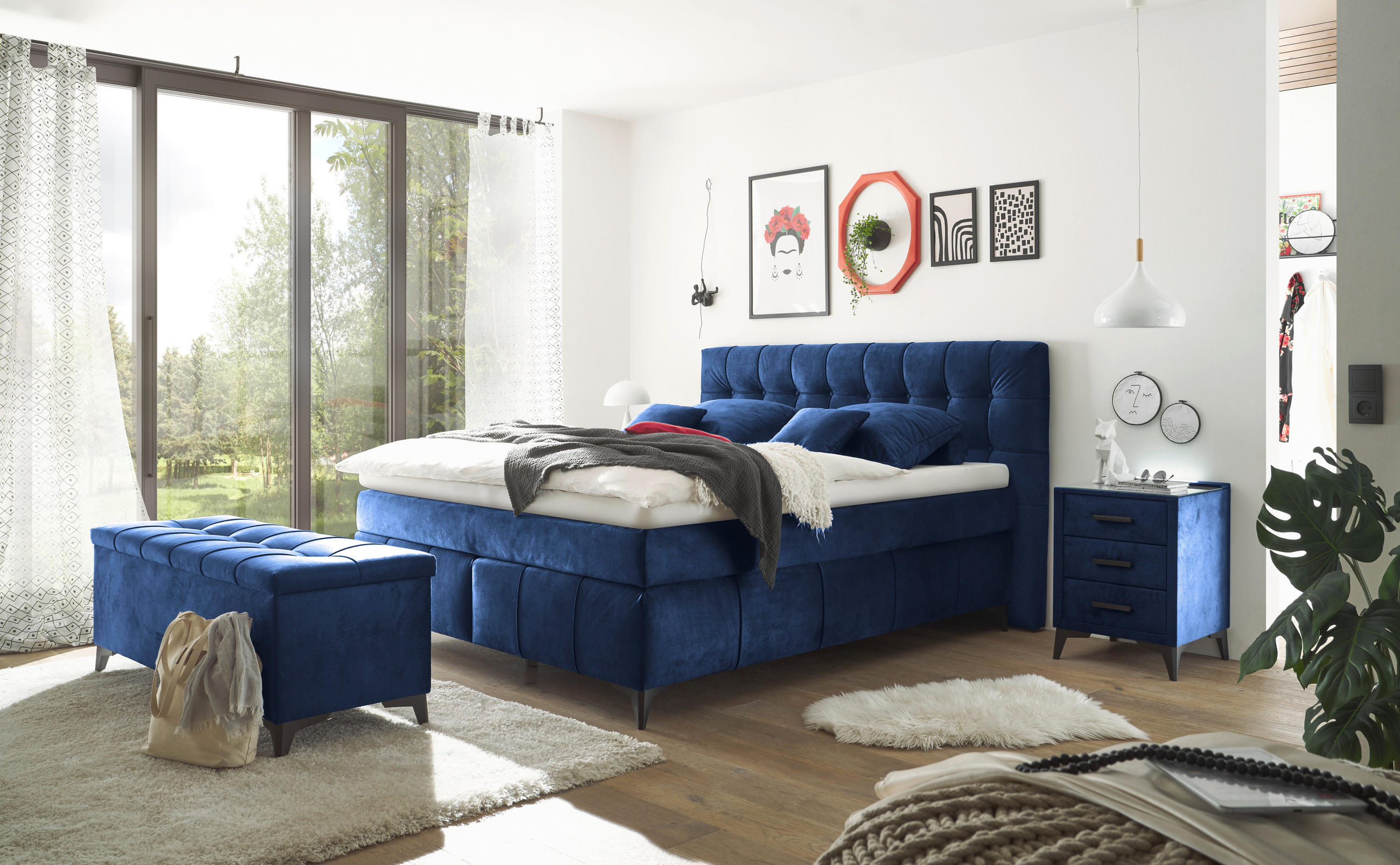 BOXSPRINGBETT 180/200 cm  in Blau  - Blau/Schwarz, KONVENTIONELL, Kunststoff/Textil (180/200cm) - Modante