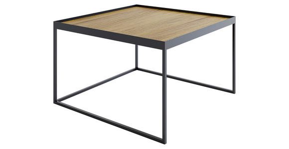 COUCHTISCH Eiche massiv 80/80/49 cm quadratisch Schwarz, Eichefarben  - Eichefarben/Schwarz, Design, Holz/Metall (80/80/49cm) - Novel