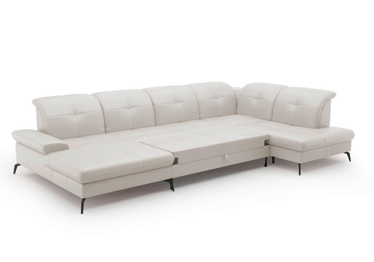 WOHNLANDSCHAFT in Echtleder Weiss  - Weiss/Schwarz, Konventionell, Leder/Metall (185/357/231cm) - Sit & More
