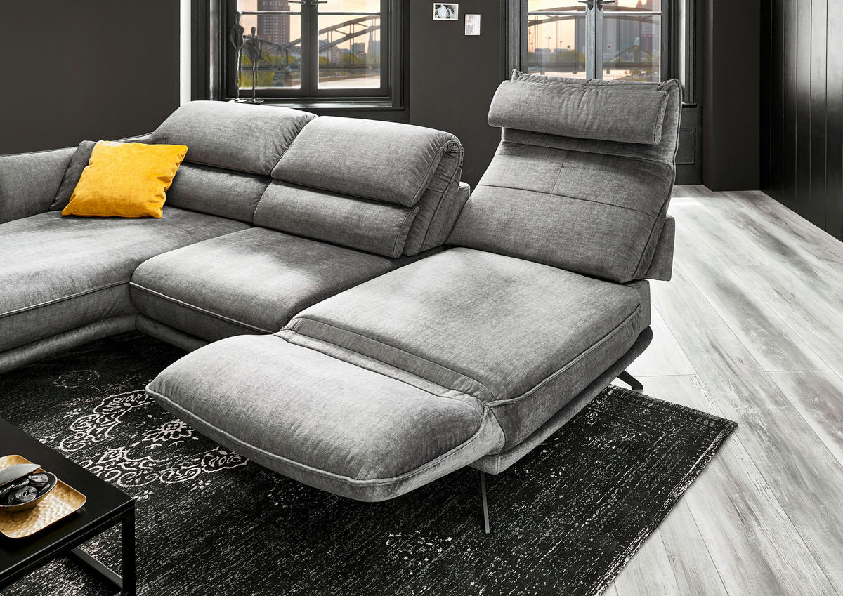 ECKSOFA in Velours Silberfarben  - Silberfarben/Schwarz, Design, Textil/Metall (153/283cm) - Valdera
