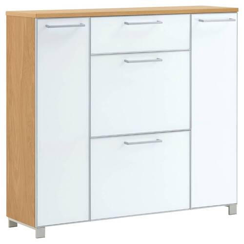 SCHUHSCHRANK Eiche furniert Weiß, Eichefarben - Chromfarben/Eichefarben, Design, Glas/Holz (121/108/31cm)