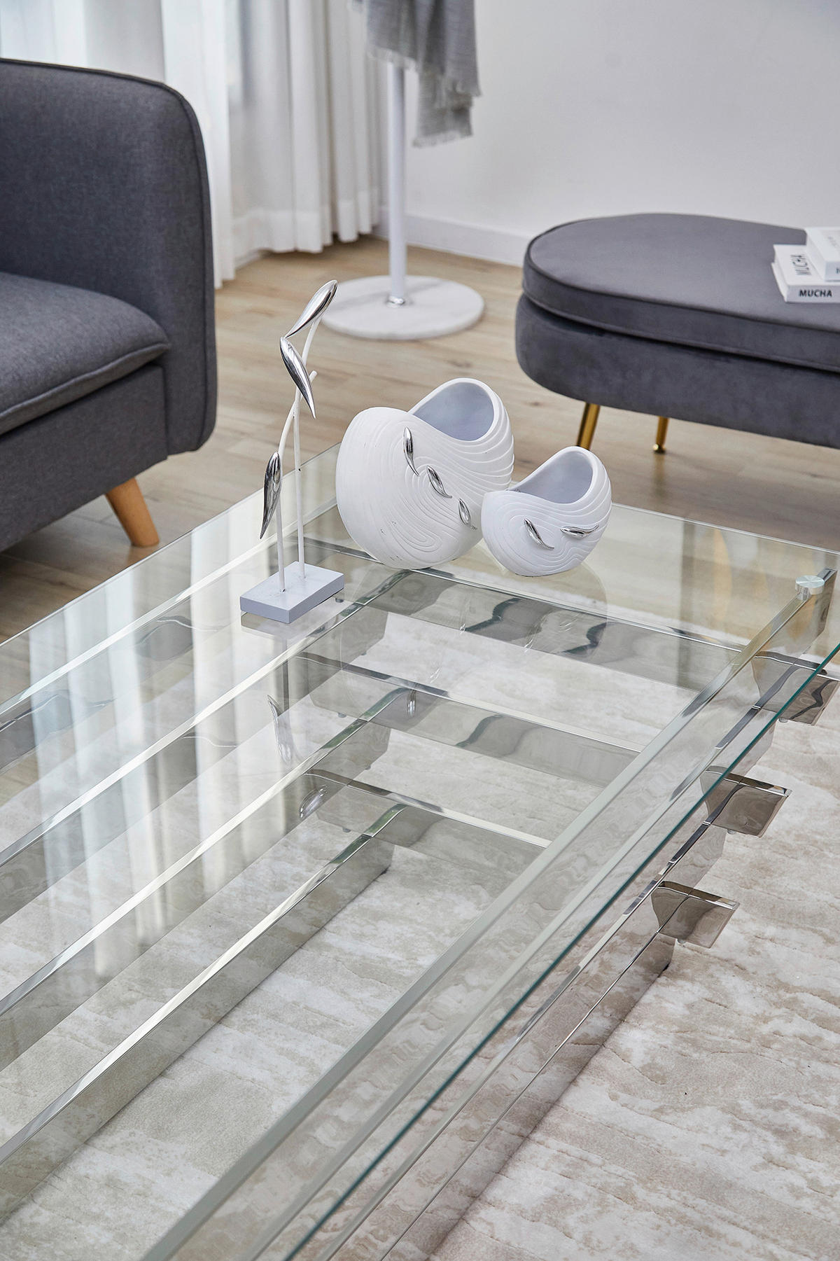COUCHTISCH Sicherheitsglas, Klarglas 130/70/45 cm rechteckig Klar, Silberfarben  - Klar/Silberfarben, Design, Glas/Metall (130/70/45cm) - Livetastic