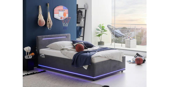 POLSTERBETT 140/200 cm,  in Graphitfarben, Beleuchtung,  - Graphitfarben, Design, Kunststoff/Textil (140/200cm) - Xora