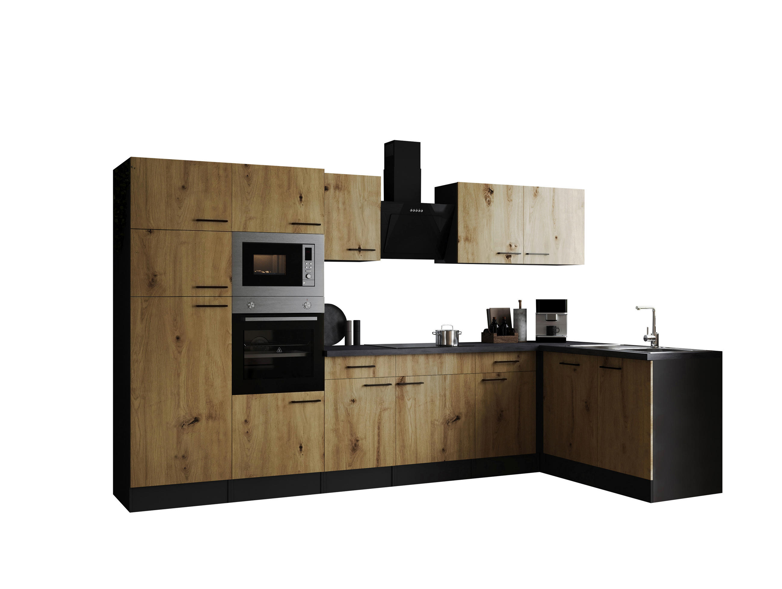 HÖRNKÖK 340/172 cm i ek Artisan - svart/grå, Design, metall/trämaterial (340/172cm) - Respekta