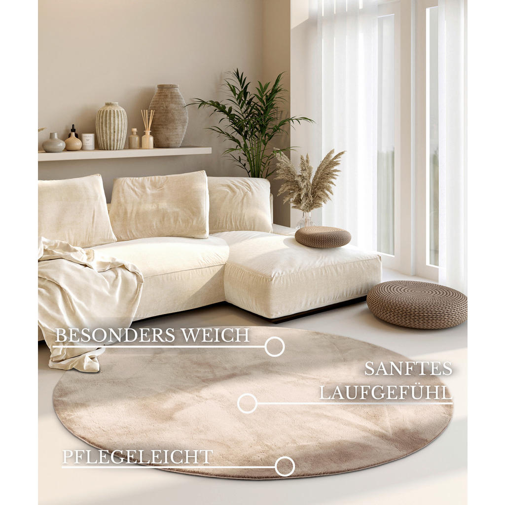 Thumbnail - Villeroy & Boch Hochflorteppich Kollektion 1899, Creme, Textil, Uni, rund, Oeko-Tex® Standard 100, für Fußbodenheizung g...