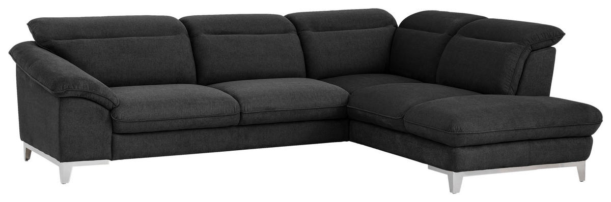 ECKSOFA in Chenille Schwarz  - Chromfarben/Schwarz, Design, Textil/Metall (293/232cm) - Livetastic