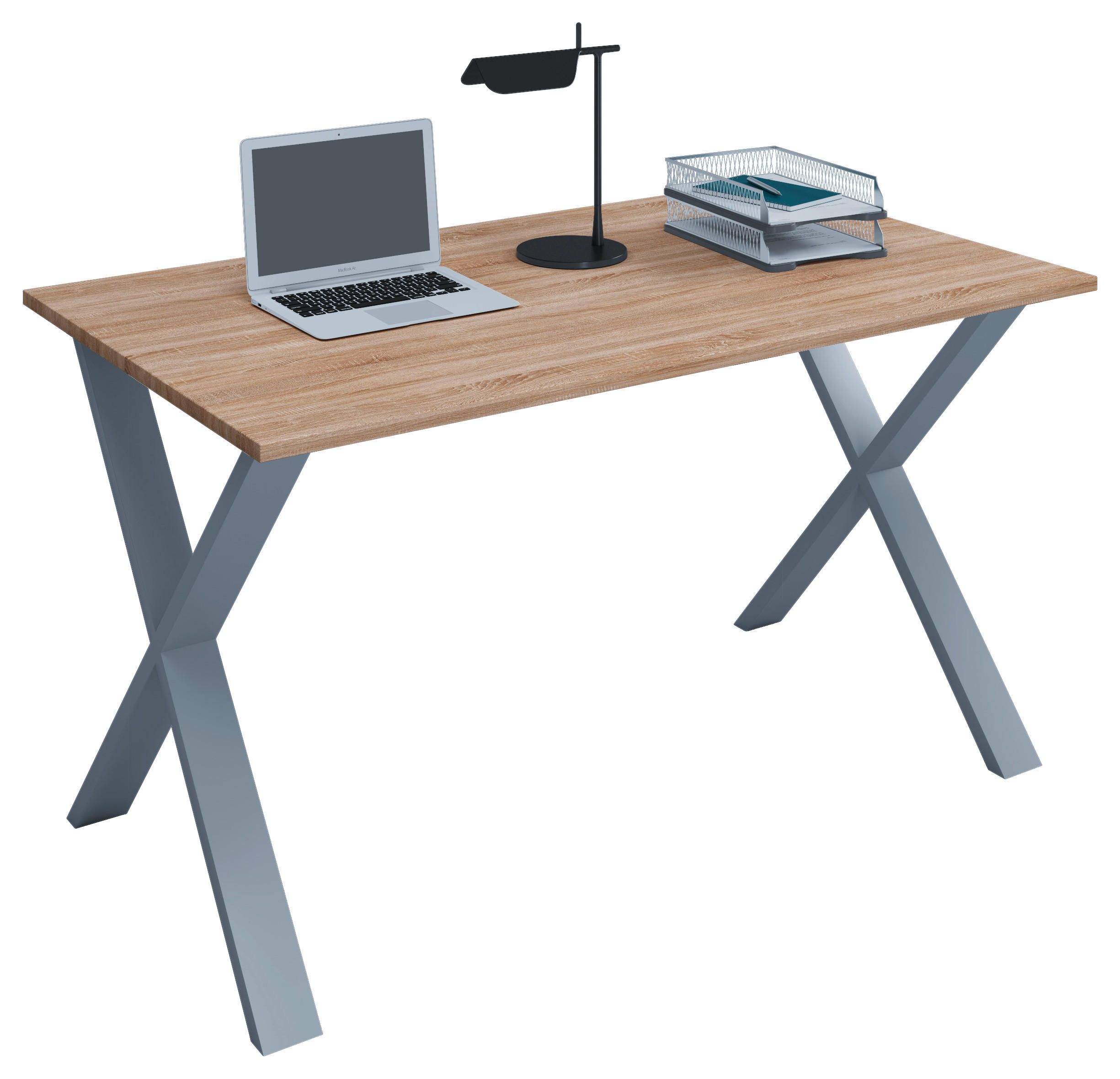 SCHREIBTISCH 140/80/76 cm  in Silberfarben, Sonoma Eiche  - Silberfarben/Sonoma Eiche, MODERN, Holzwerkstoff/Metall (140/80/76cm) - MID.YOU