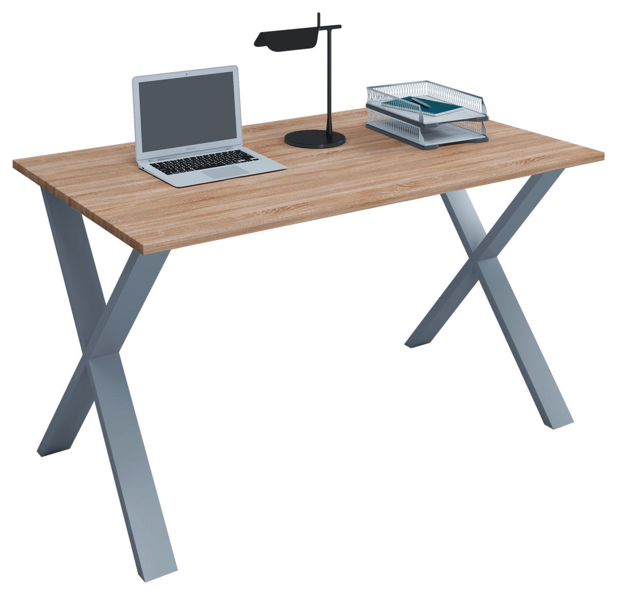 SCHREIBTISCH 140/80/76 cm  in Silberfarben, Sonoma Eiche  - Silberfarben/Sonoma Eiche, MODERN, Holzwerkstoff/Metall (140/80/76cm) - MID.YOU