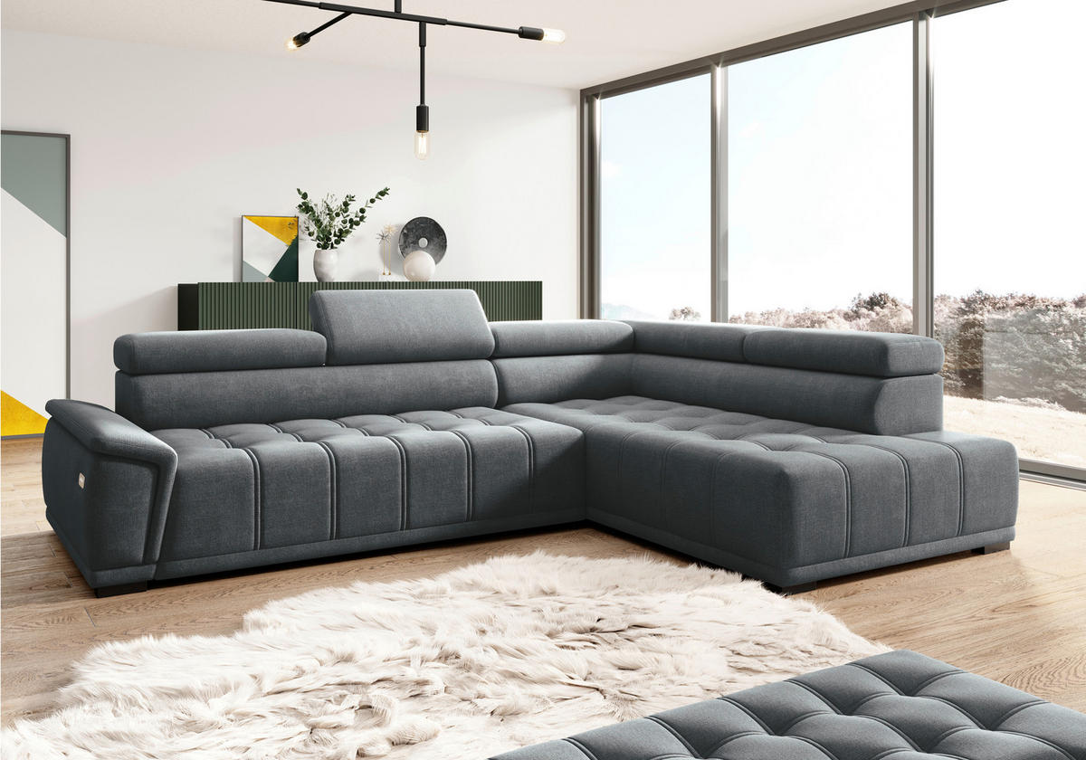 HÖRNSOFFA i chenille, vävt tyg antracit  - svart/antracit, Modern, textil/plast (283/106cm) - MID.YOU