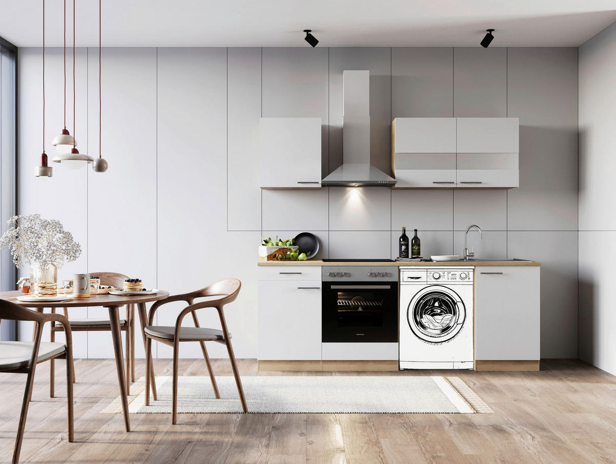 KÜCHENBLOCK 220 cm   in Weiß  - Edelstahlfarben/Eichefarben, Basics, Glas/Holzwerkstoff (220cm) - Respekta