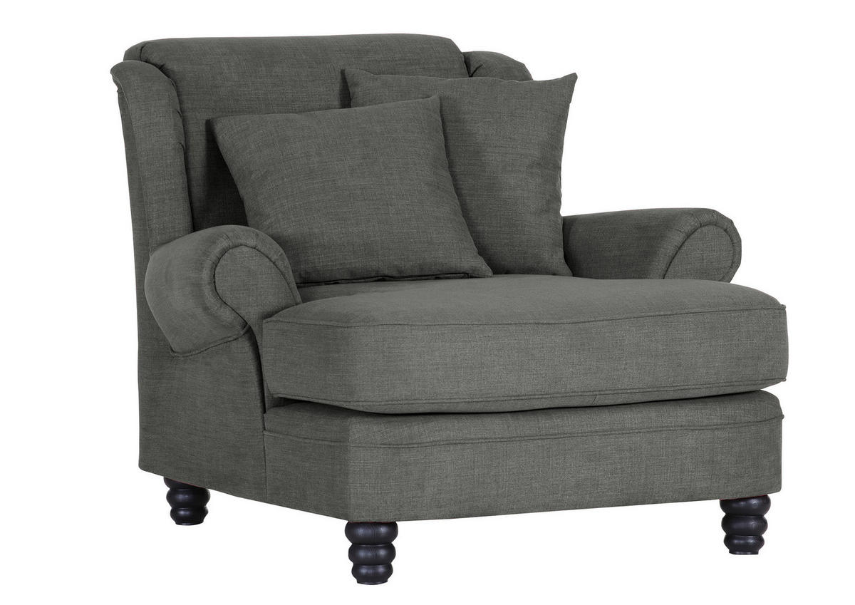 XXL-FÅTÖLJ i textil, trä mörkgrön, mörkgrå  - mörkgrå/mörkbrun, Klassisk, trä/textil (125/102/125cm) - Livetastic