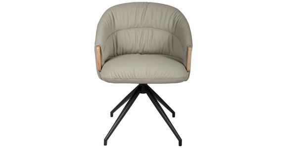 ARMLEHNSTUHL  Sitzfläche 360° drehbar, automatische Rückholfunktion  Echtleder  - Beige/Schwarz, Design, Leder/Holz (61/84/62cm) - Valnatura