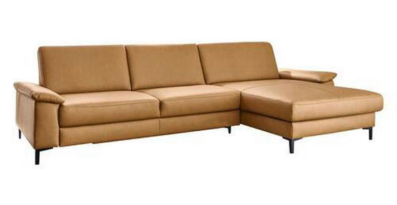 ECKSOFA in Echtleder Currygelb  - Currygelb/Schwarz, Design, Leder/Metall (334/175cm) - Dieter Knoll