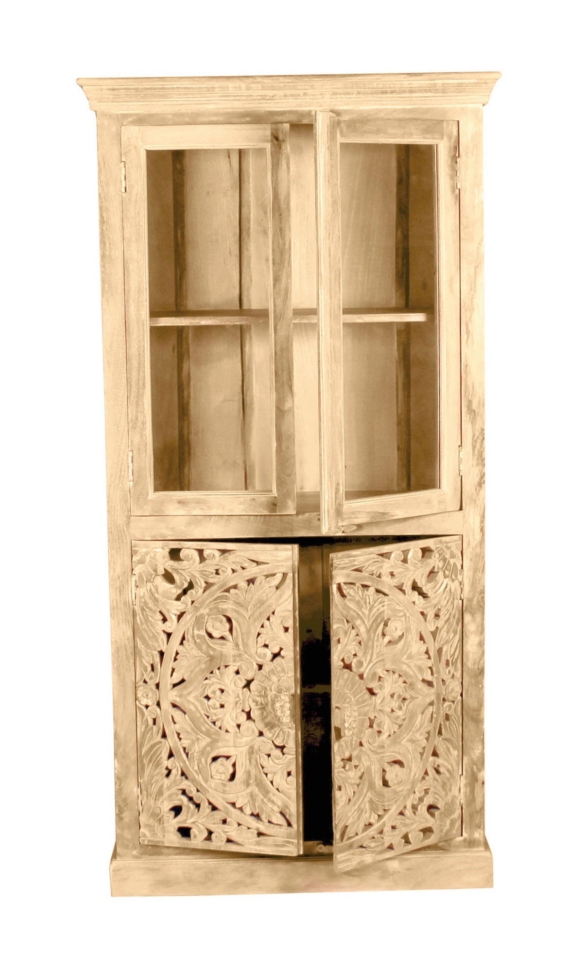 VITRINE  in massiv Mangoholz Naturfarben - Naturfarben, Design, Holz (90/180/45cm) - MID.YOU