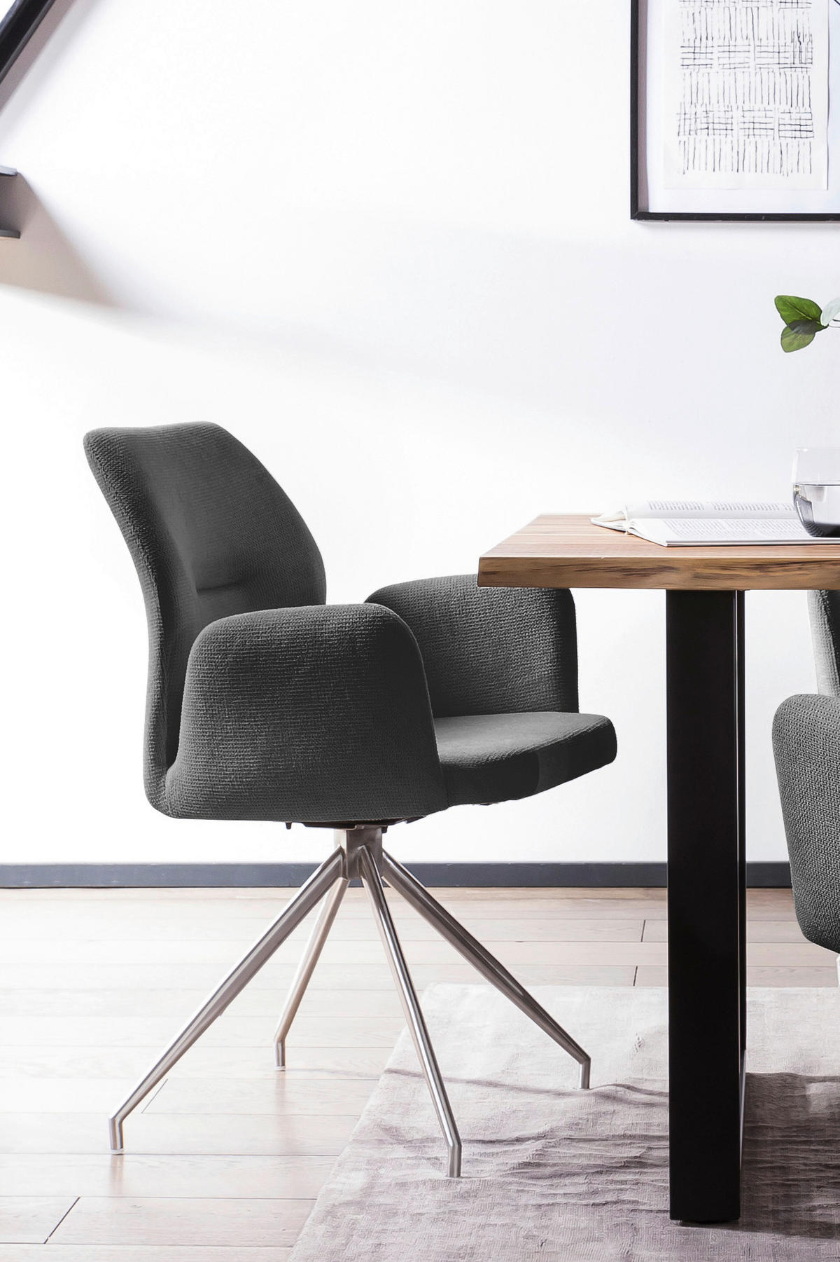 OTOČNÁ STOLIČKA, štruktúra, tmavosivá - strieborná/tmavosivá, Modern, kov/textil (60/89/62cm) - Livetastic