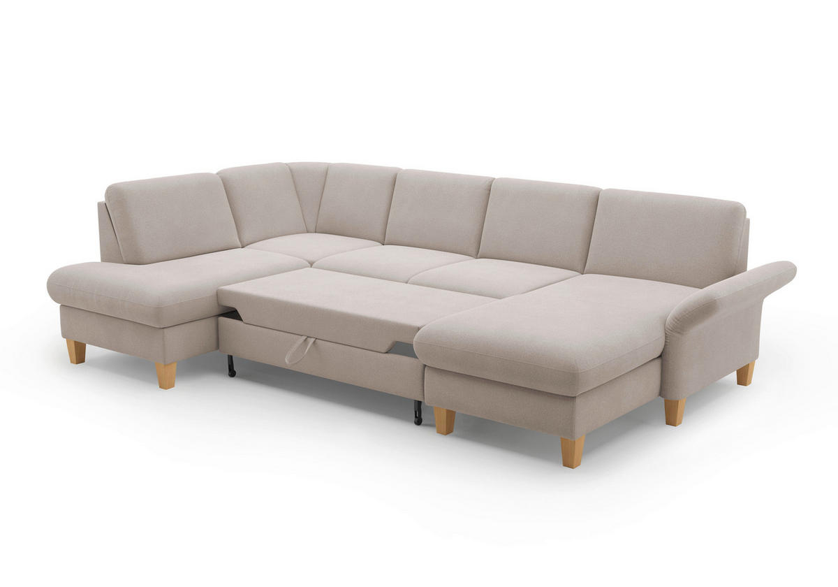 WOHNLANDSCHAFT Greige Flachgewebe  - Greige/Eichefarben, KONVENTIONELL, Holz/Textil (195/314/164cm) - Sit & More