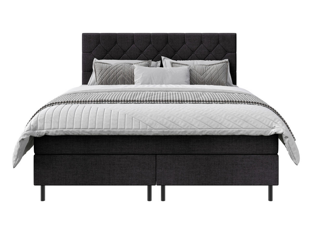 BOXSPRINGBETT 200/200 cm,  in Schwarz, Matratze, Topper, H2 + H2 = mittel  - Schwarz, KONVENTIONELL, Textil/Metall (200/200cm) - Chameo