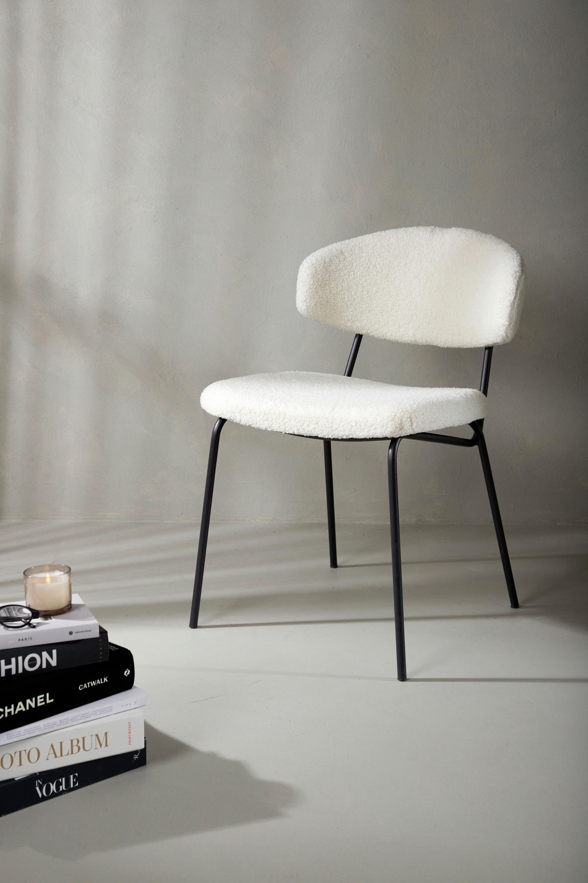 STOLSET 2 styck stål bouclé  - vit/svart, Design, metall/textil (50/79/57cm) - Livetastic