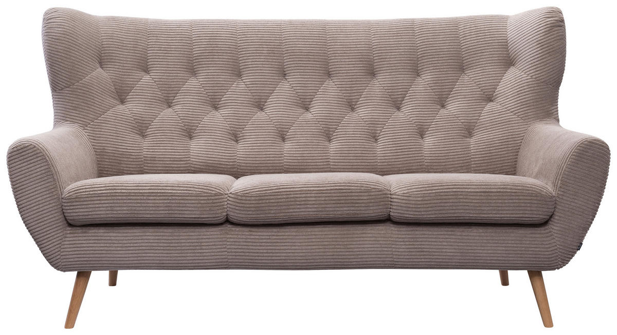 3-SITZER-SOFA Cord Cappuccino  - Cappuccino, Design, Holz/Textil (187/101/95cm) - Stylife