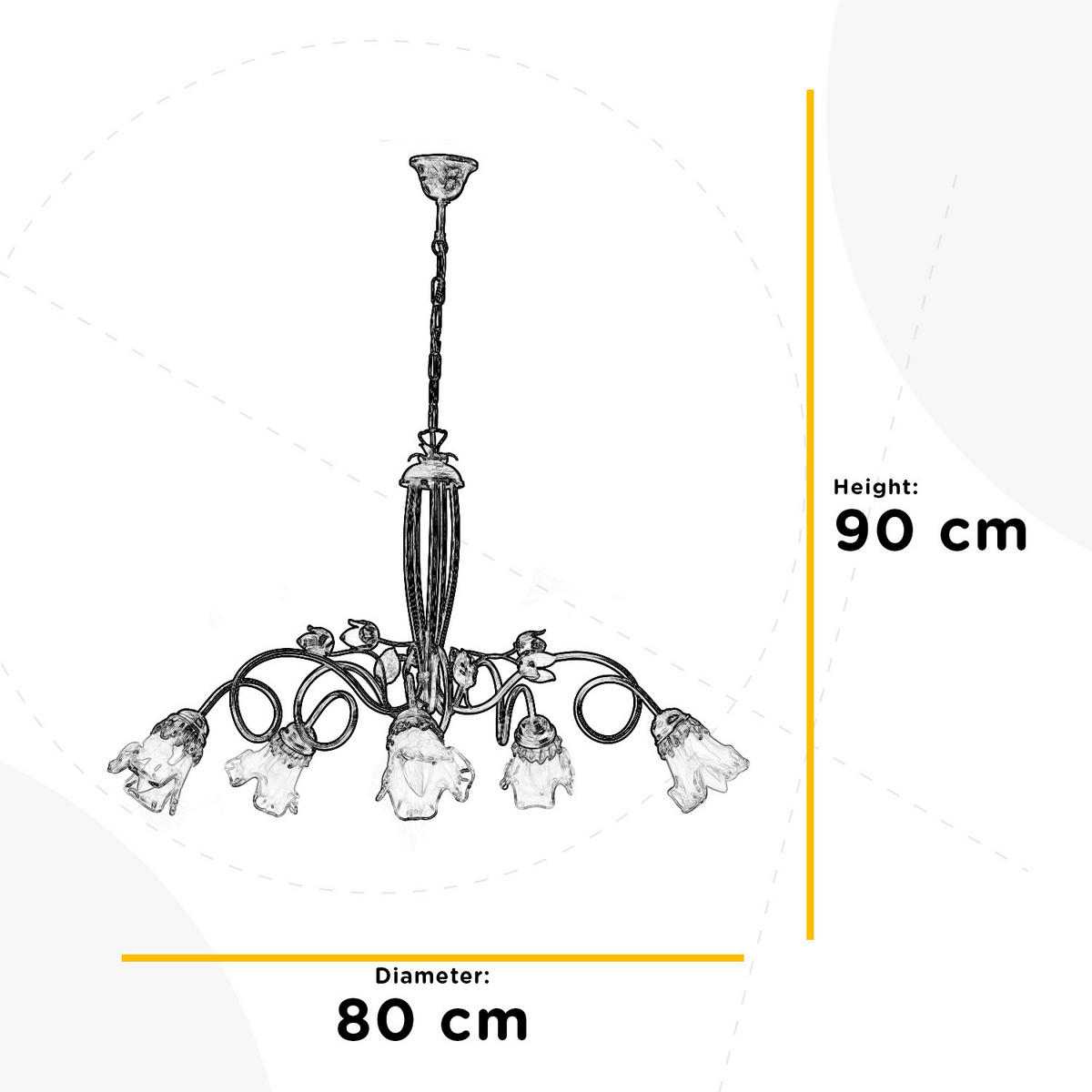 KRONLEUCHTER 80/90 cm   - Bronzefarben, KONVENTIONELL, Glas/Metall (80/90cm)