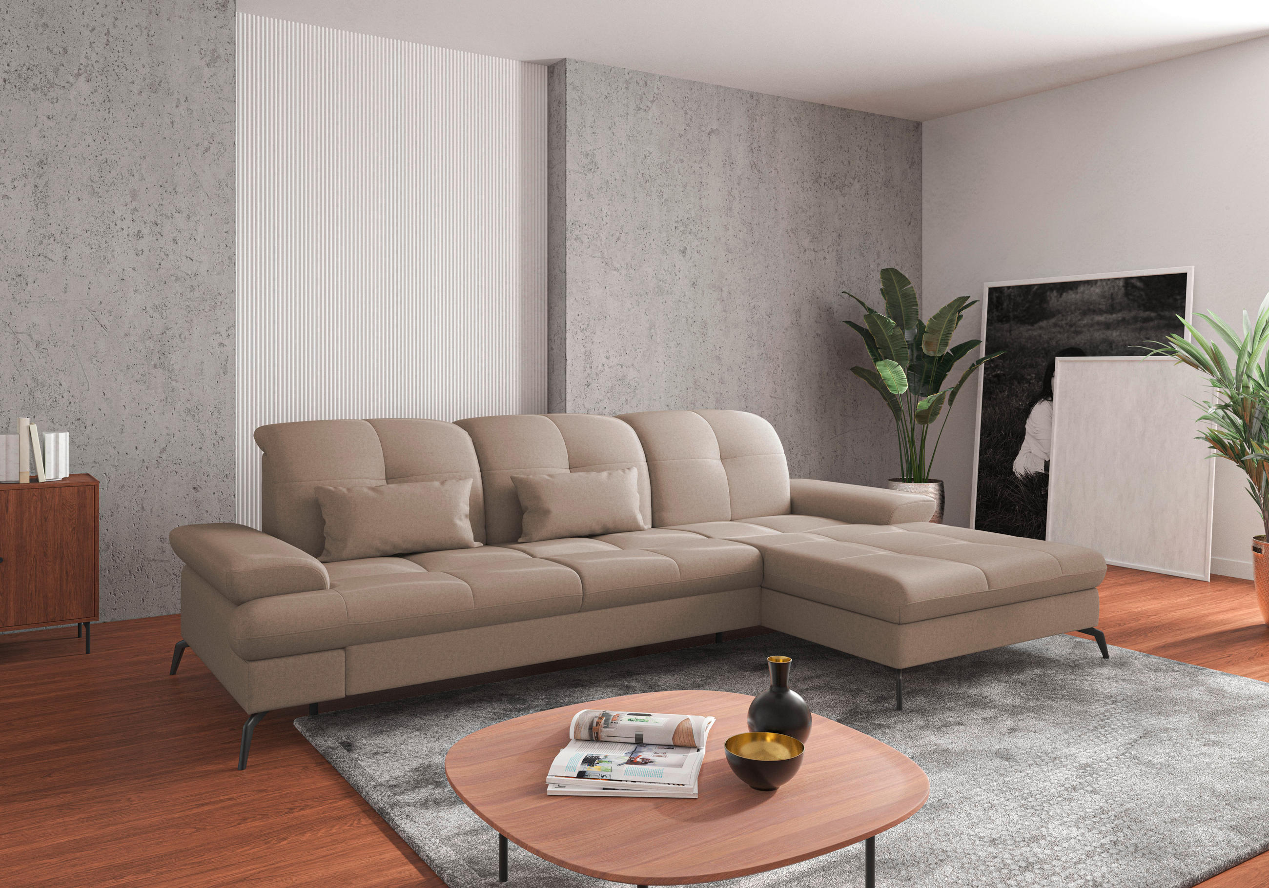ECKSOFA in Flachgewebe Taupe  279/185 cm  - Taupe/Schwarz, KONVENTIONELL, Textil/Metall (279/185cm) - Sit & More